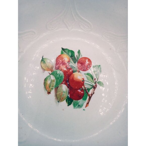 Serving Bowl SC Co Akron Pink Blue Scalloped Edge Cherries 10.5" 1940s Antique - Picture 7 of 15